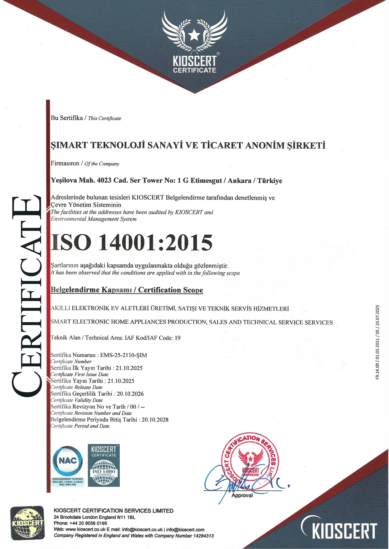 Sertifikalar - Şımart Teknoloji