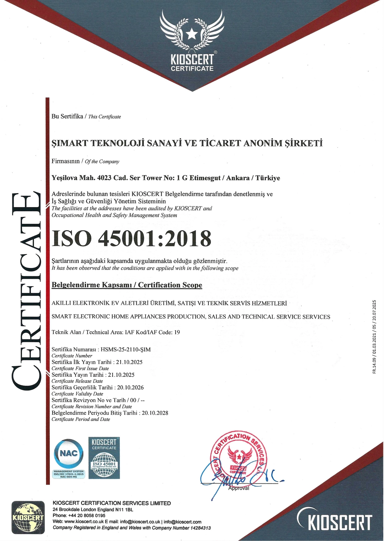 Sertifikalar - Şımart Teknoloji