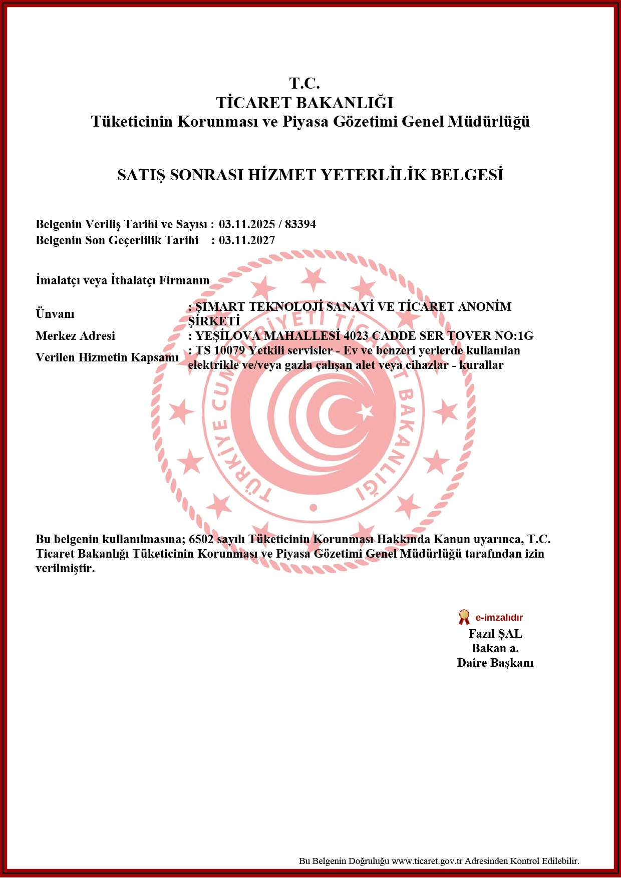 Sertifikalar - Şımart Teknoloji