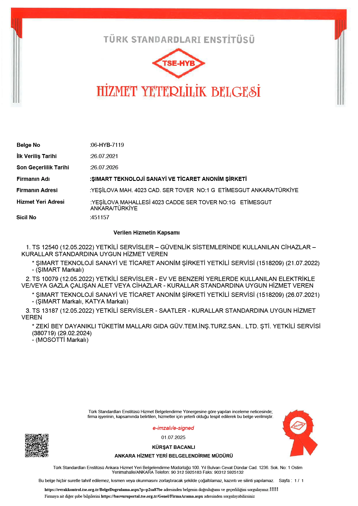 Sertifikalar - Şımart Teknoloji