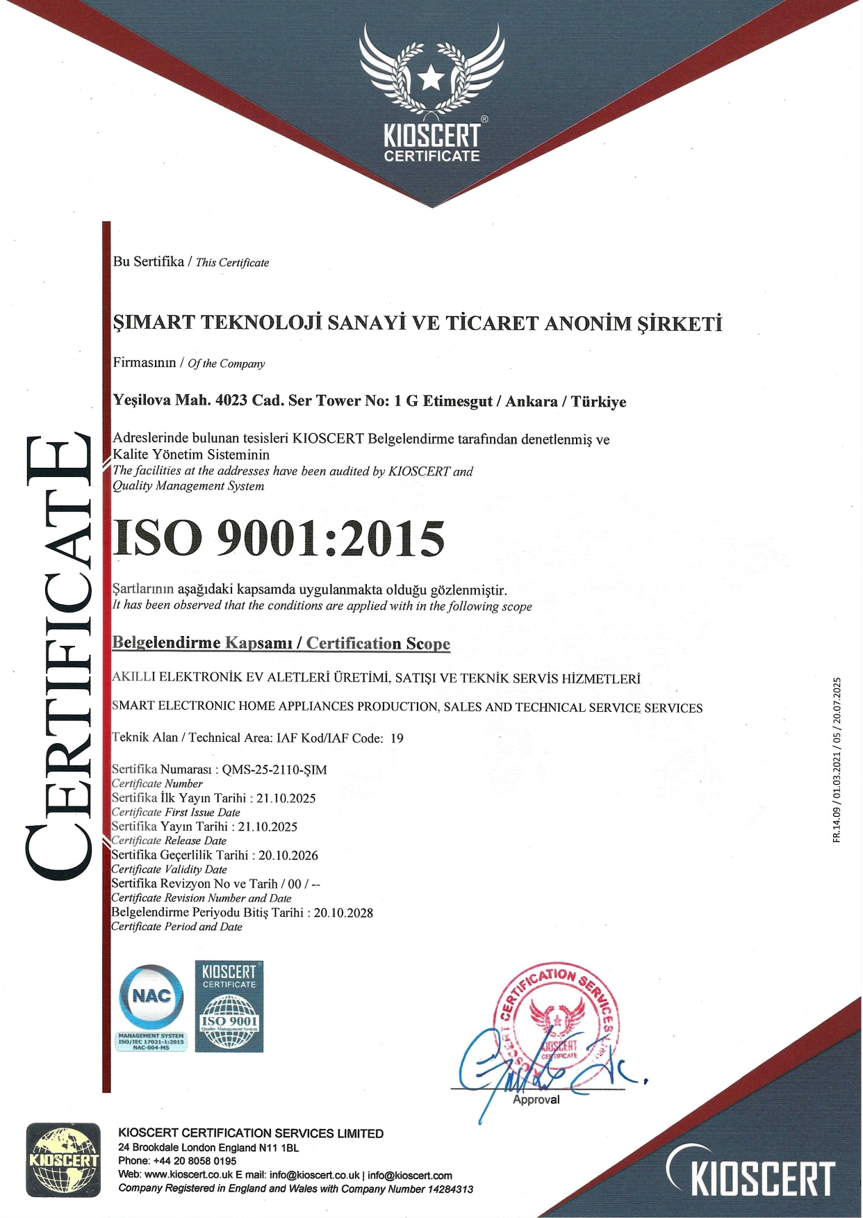 Sertifikalar - Şımart Teknoloji