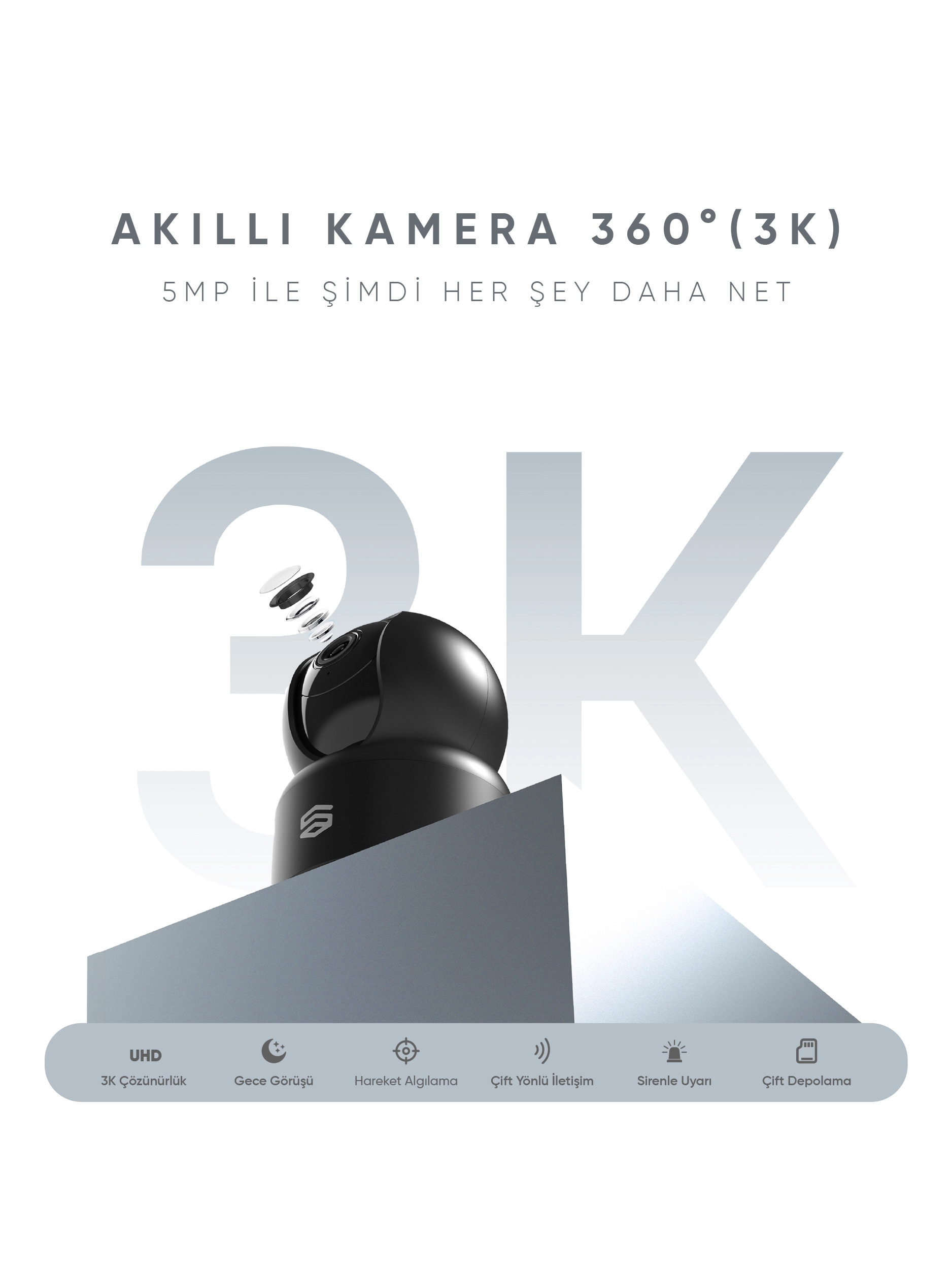 Akıllı Kamera 360° (3K - 1620p) - Robot Süpürge ve Akıllı Ev Sistemleri