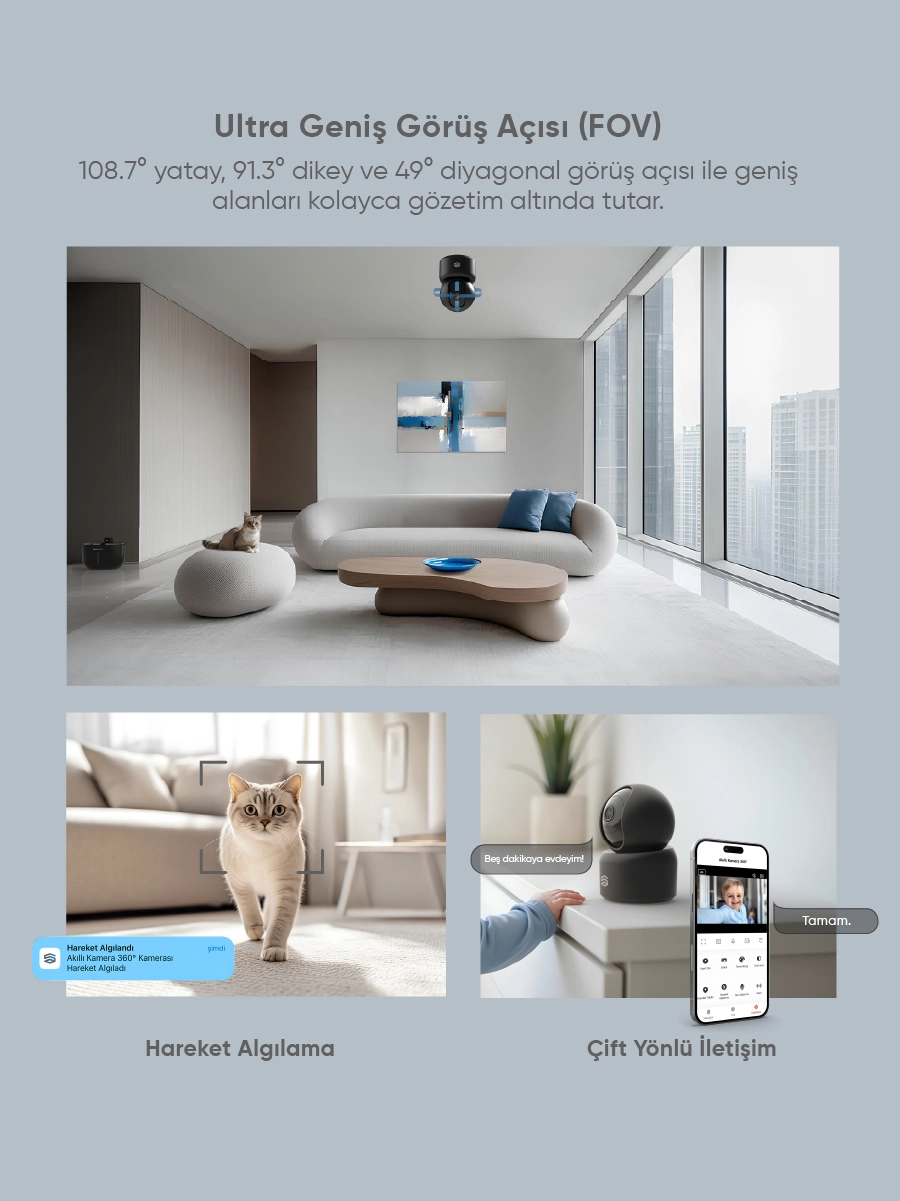 Akıllı Kamera 360° (3K - 1620p) - Robot Süpürge ve Akıllı Ev Sistemleri